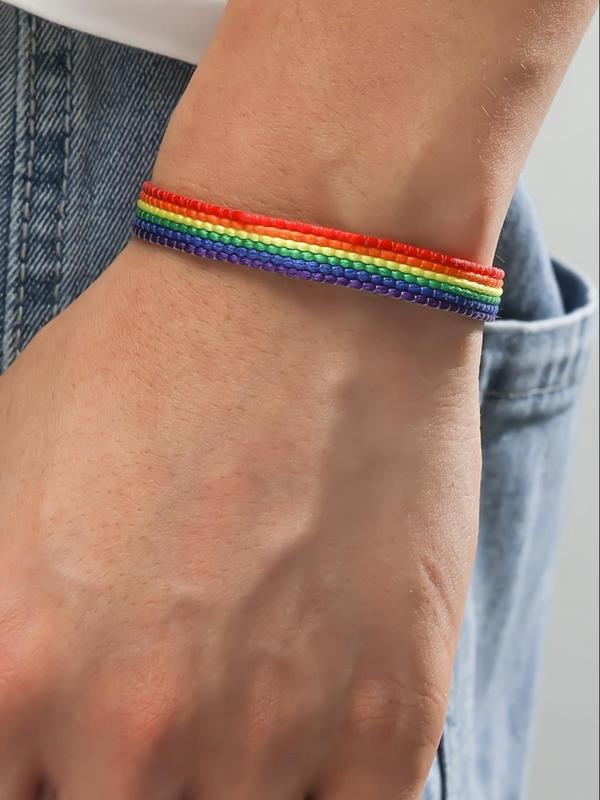 Unisex Simple Rainbow Colorful Drawstring Bracelet, Fashion Street Style Bracelet for Women & Men, Trendy All-match Jewelry As Birthday Gift 2