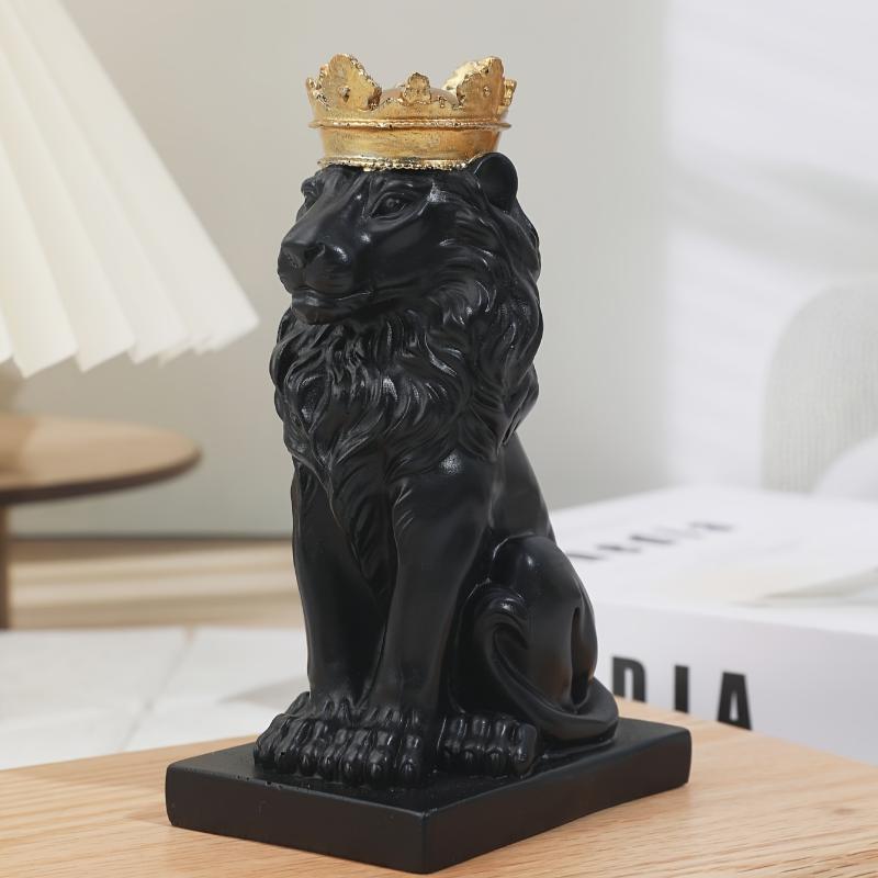 1pc Majestic Crowned Lion Statue - Rustic Royal Resin Figurine for Indoor and Outdoor Decor - Mantel, Bookshelf, Office Accent, Regal Animal Sculpture with Premium Details Room Ornaments 4