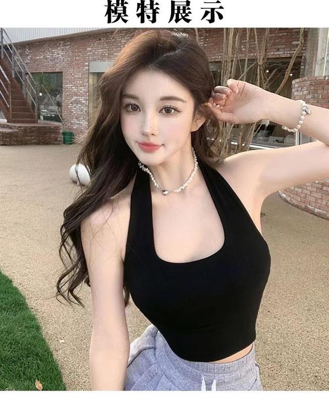 Product Introduction of Áo Vest Cổ Yếm Phong Cách Pháp, Dễ Thương Và Gợi Cảm, Áo Phông Rò Rỉ Lưng, Áo Crop-Top, Áo Ngắn, Dành Cho Nữ, Có Thể Mặc Bên Trong Women Denim 2