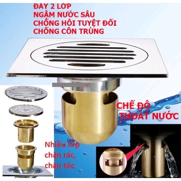 Hố Ga Thoát Nước Sàn Inox Đồng HG8 - Chống Mùi Hôi Đuôi Bằng Đồng nắp cống
