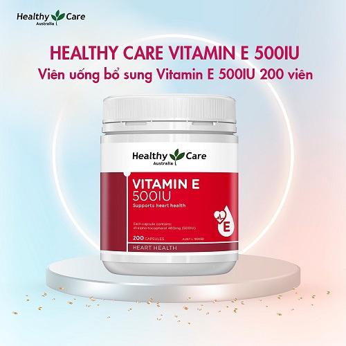 Viên uống bổ sung vitamin E Healthy Care 500IU giúp da căng bóng, hỗ trợ làm đẹp da 200 viên