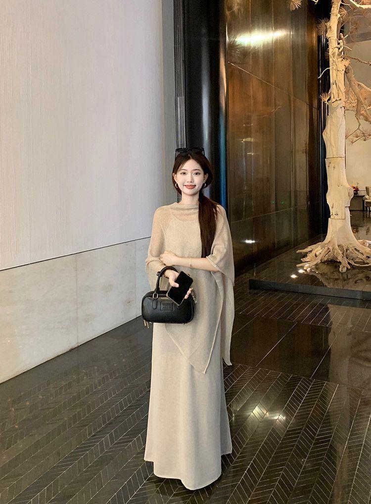 Product Introduction of Váy Hai Dây Thanh Lịch, Phong Cách Pháp, Bộ Hai Mảnh Mùa Xuân Và Mùa Thu, Khăn Choàng Dệt Kim Bất Đối Xứng, Áo Cánh Chống Nắng, Phong Cách Thường Ngày Nữ Women Top 8