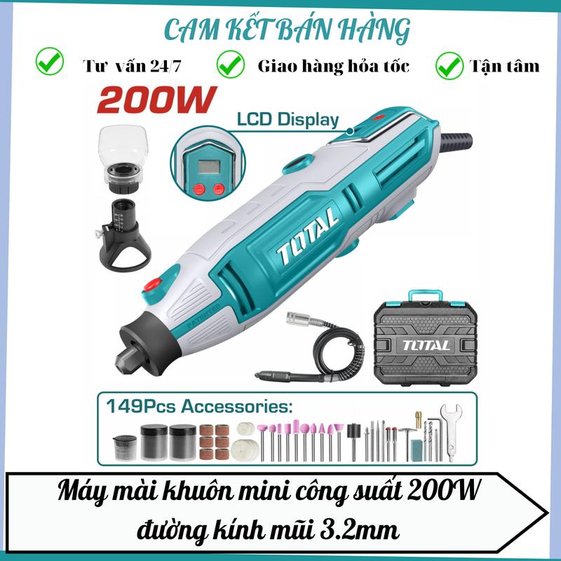 Máy mài khuôn mini TOTAL 130W/200W máy mài lỗ 149 phụ kiện 40 mức chỉnh tốc đầu kẹp 3.2 chà nhám điêu khắc bề mặt kim loại gỗ