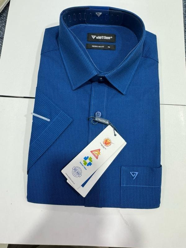 Product Introduction of Áo sơ mi công sở nam ngắn tay màu xanh cao cấp Việt Tiến - 2171- fom regular fit  vạt ngang, vải cotton và polyester, thoáng mát - Menswear 17