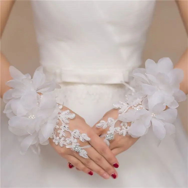 Găng Tay Cô Dâu, Tay Áo Ngắn, Với Đồ Trang Trí Hoa Xương Xe Hơi Váy Cưới, Thích Hợp Cho Váy Chụp Ảnh Cưới, Phụ Kiện Đeo Cổ Tay