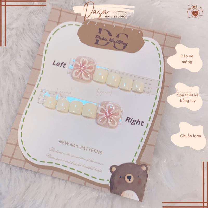 Móng chân giả NGẮN hàn quốc nail box chân thiết kế màu trắng GIÁ RẺ thích hợp đi chơi chụp ảnh tặng keo dán móng