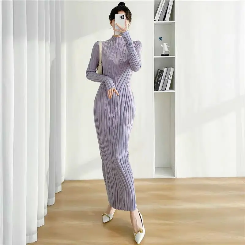 Áo Sơ Mi Lớp Nền Bó Sát Phong Cách Nhật Bản Và Hàn Quốc, Đơn Giản Và Thường Ngày, cổ lọ thấp, Thích Hợp Để Phối Bên Trong, Áo Len Dệt Kim, Váy Quá Gối, Năm 2024 Women Dress Khuy 3