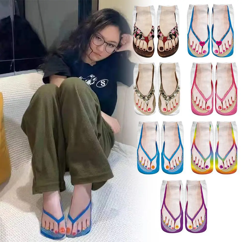 1pair Cute 3D Pattern Flip Flop Socks Creative Ankle Socks Casual Socks Funny U1G5