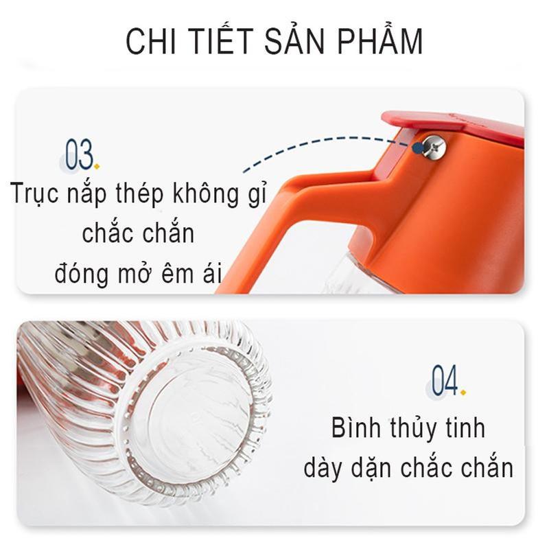 Bình đựnġ dầu ăn , gia vị nhà bếp bằng thủy tinh nắp mở tự động chắc chắn 7