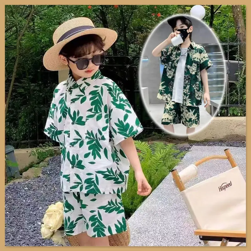 Fashion Hawaii Style Outfit for Kids Boy 7 Yrs Old Children's Kids Shirt and Short 1 Set Coconut Tree Hawaiian Vacation Flower