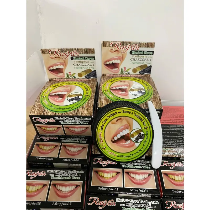COMBO 02 HỘP Kem tẩy trắng răng Rasyan than tre 25g Thái Lan M86 0