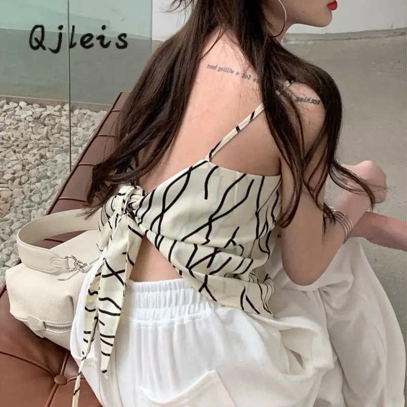 Women Irregular Hem Backless Camisole, Boat Neck Sleeveless Off-the-shoulder Tops, Black/ Beige Polyester Sexy