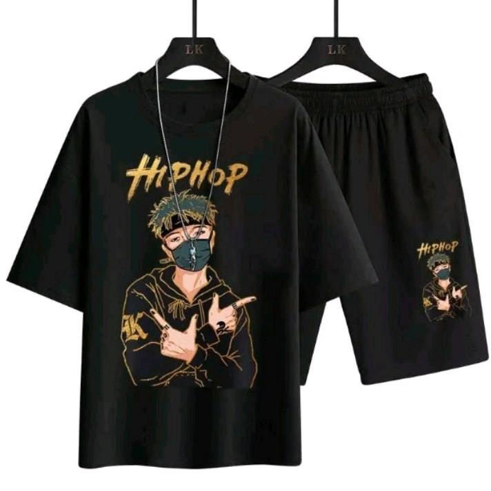 Đồ Bộ Đùi Nam Nữ Ngắn Tay In Hình Nhân Vật Kèm Chữ HipHop Phong Cách Unisex Chất Thun Mè Co Giãn Thoải Mái Size Dưới 75kg MS12 Áo Quần