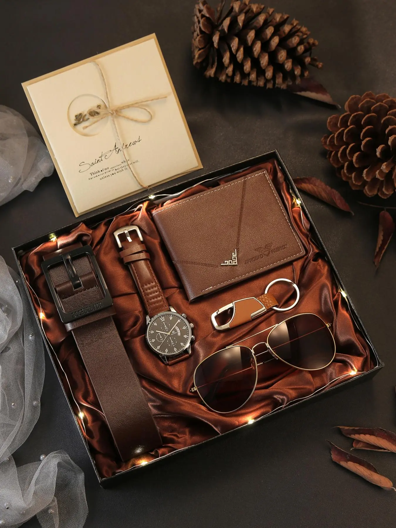 Men's Business Watch & Sunglasses & Belt & Wallet & Cufflinks & Pen & Card Holder Set, Fashion Watch Set for Party, Daily Clothing Decor, Trendy Exquisite Watch Set for Gift