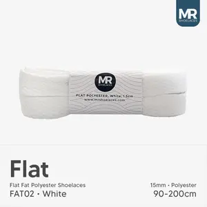 MR Shoelaces FAT02 White (Putih) Tali Sepatu Polyester Pipih Flat 1,5cm 80cm 90cm 100cm 120cm 130cm 150cm 180cm 200cm untuk Sneakers - Premium Shoelace