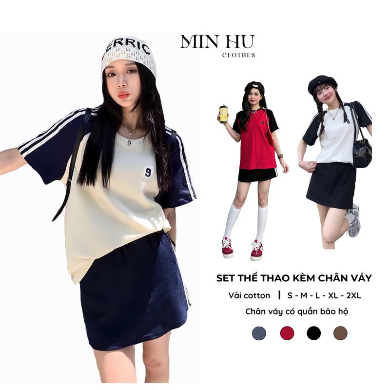 [SB01] Set thể thao nữ sport MINHU CLOTHES áo và chân váy xinh (có big size) phối sọc chất Thun cotton mềm mịn, thiết kế tôn dáng, năng động thích hợp tập thể dục, chạy bộ, Tập Gym
