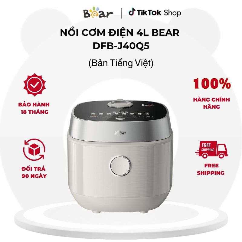Nồi cơm điện 1,5L Bear DFB-J40Q5 (RC-4H40Y) | 800W - Ceramic Pro 9H - 8 chế độ nấu tùy chỉnh - Van giữ áp suất độc quyền