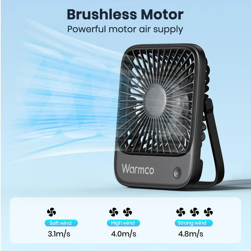 WARMCO WARMCO USB Desk Fan, USB C Corded Powered Personal Fan, 3 Speeds Wind Small USB Desktop Fan with 180° Tilt Folding for Office Table Home 4