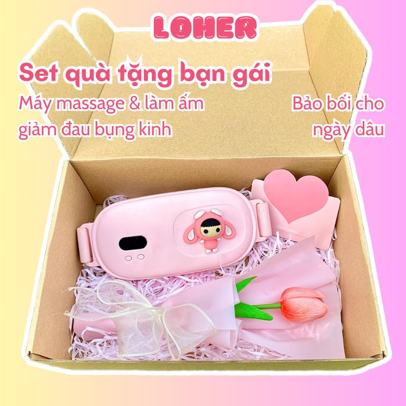 Máy massage bụng k.inh, đai chườm nóng g.iảm đ.au bụng k.inh cho chị em phụ nữ, set quà tặng bạn gái, MẪU CÔ GÁI - LOHER may massage bung dai massage bung may  massage