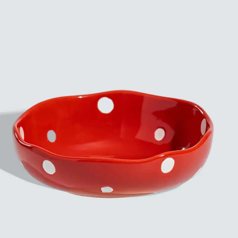 Cute Dot Pattern Cat Bowl, 1 Count Ceramic Cat Food Bowl, Pet Feeding Supplies for Indoor Outdoor Use, Pet Supplies, Feeder 5