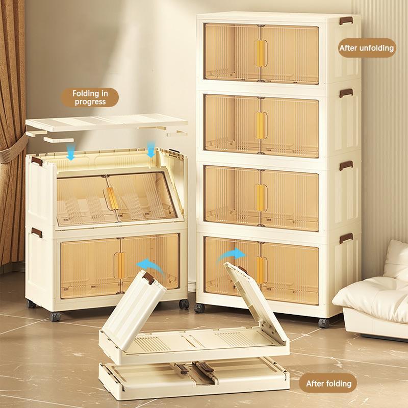 Product Introduction of Foldable Storage Cabinet, 1 Count Household Movable Collapsible Sundries Toys Snack Storage Box, Home Organizer for Living Room Bedroom 2