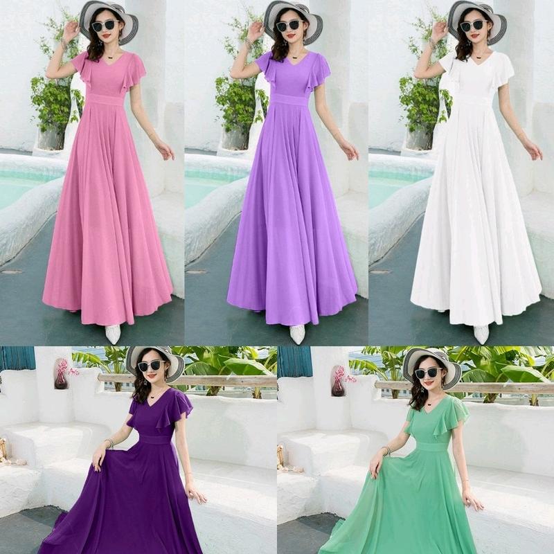 MUA TẠI ĐÂY ĐẦM XÒE TAY CÁNH TIÊN 2068 Nữ Women Kem đầm  maxi ❣đen [phiên bản cao cấp]❣ túi váy  màu