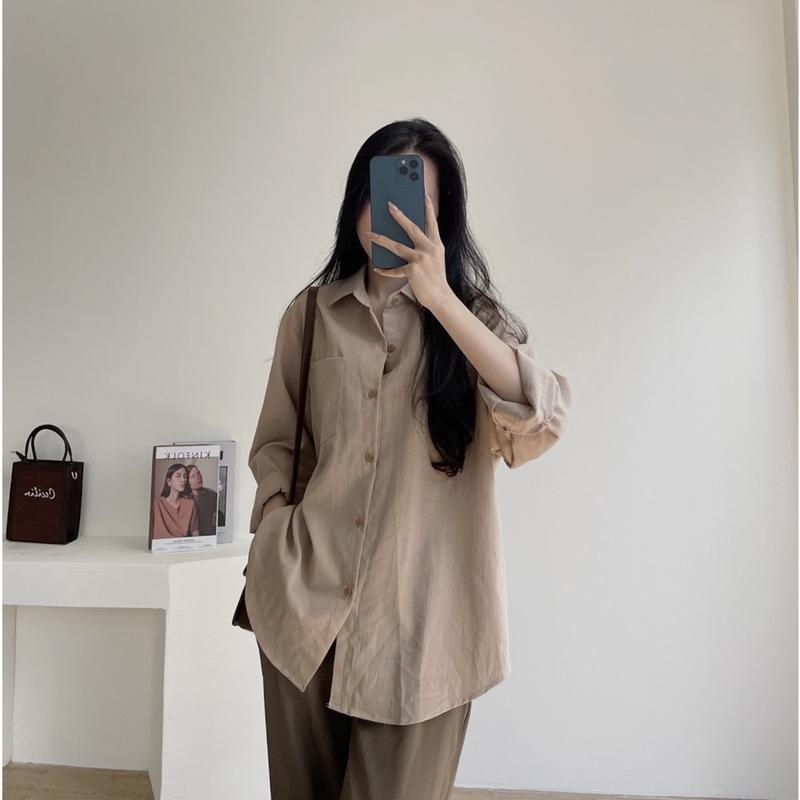 Áo sơ mi nữ dài tay form rộng ulzzang kiểu hàn basic 10 màu dễ phối đồ ( có bigsize) | BigBuy360 - bigbuy360.vn