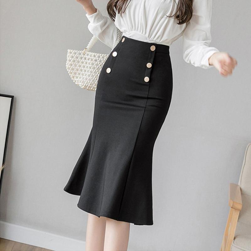 Chân Váy Công Sở CV0087 - Chân Váy Đuôi Cá Dài Ôm Body Tôn Dáng Sang Trọng Thun Nữ Cúc Thanh Lịch Xòe Vintage Hoa Chanvay Bèo Tầng Vayda Linen Size S M L XL