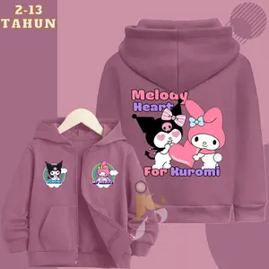 Jaket Anak Perempuan Kuromi Sanrio Hoodie Zipper My Melody Cinnamoroll Lucu 3-13 Tahun Sweater Anak Cewek Viral