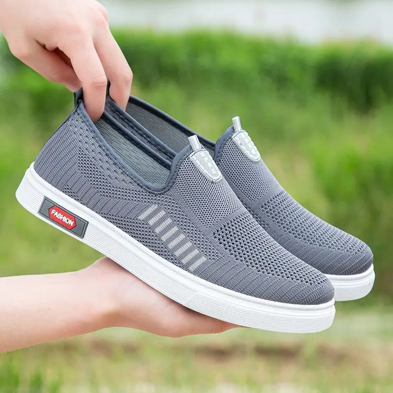 Giày Thường Ngày Lưới Flyknit, Phong Cách Mùa Hè, Giày Vải Bắc Kinh Cũ Thật, Giày Nam, Chống Trượt Và Chống Mài Mòn, Giày Lười