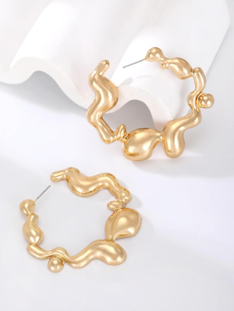 Product Introduction of Fashionable Irregular Shaped Hoop Earrings, 1 Pair Fashion Jewelry for Party, Daily Clothing Decor, Trendy All-match & Exquisite Jewelry for Birthday Gift 7