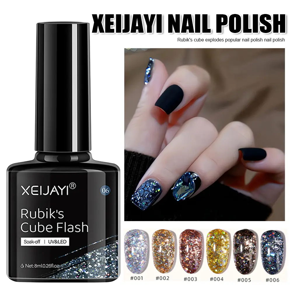 Bộ Sơn Móng Tay Gel, XEIJAYI, 6 Cái / Bộ, Gel Lai Lấp Lánh, Varnish Gel, Đèn LED, Nền Gel, Lớp Phủ Trên Cùng, Ngâm UV LED, Nghệ Thuật Làm Móng