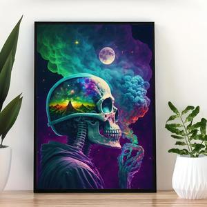 Neon Light Skull Pattern Unframed Painting, 1 Count Starry Moon Light Canvas Wall Art, Modern Poster for Home Living Room Bedroom Decor