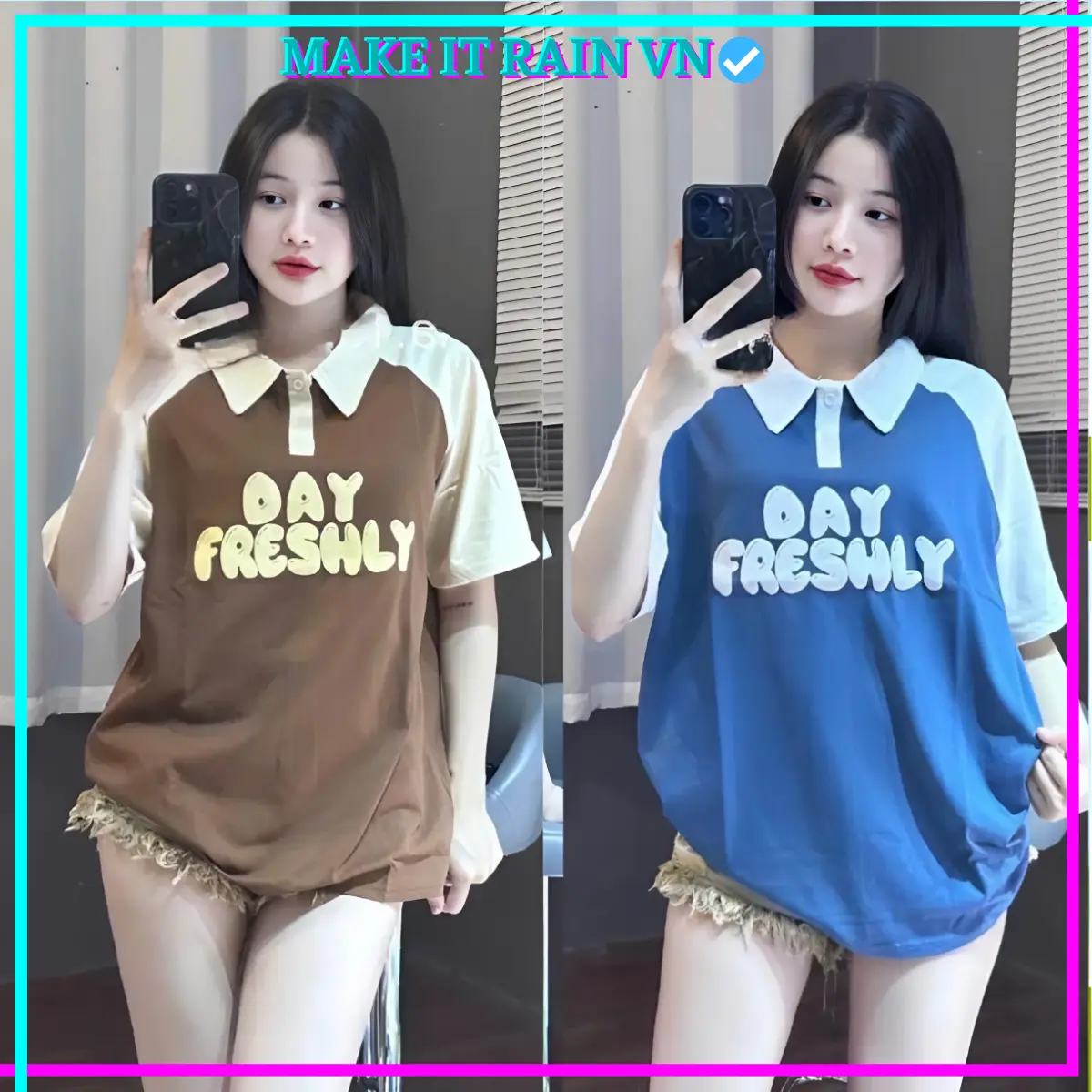 [MUA ÁO CÓ QUÀ] Áo Polo Nam Nữ FRESHLY Make It Rain VN, Áo có cổ Áo cổ bẻ Unisex Form Rộng Top Women Thun