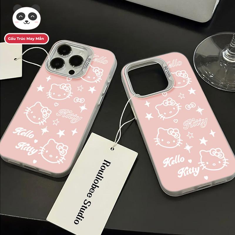  Ốp lưng iPhone màu hồng hình Hello Kitty công nghệ IMD chống trầy xước | Tương thích iPhone 16 15 14 13 12 11 Pro Max XR XS Max 