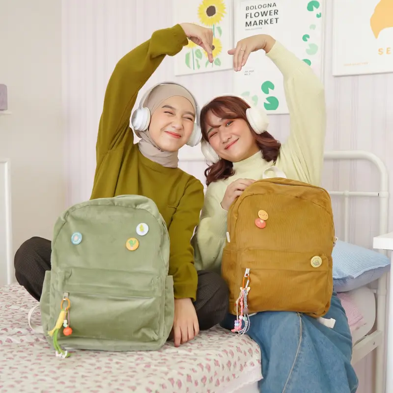 Himeku OOGIE MEDIUM Corduroy Backpack - Tas Sekolah Kuliah Kerja Sedang - Tas Laptop - Ransel Corduroy Pria Wanita 3