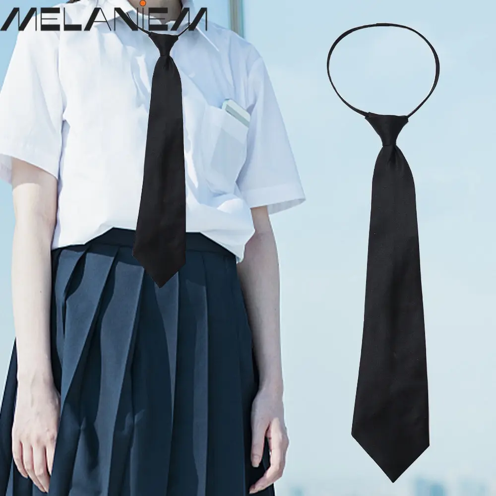 เนคไทชุดนักเรียนเรียบและนุ่มสำหรับผู้หญิง เสื้อ unisex อุปกรณ์เสื้อผ้า ทางการ ปรับได้ สีดำ ประเภทซิป สไตล์กระโหลกญี่ปุ่น