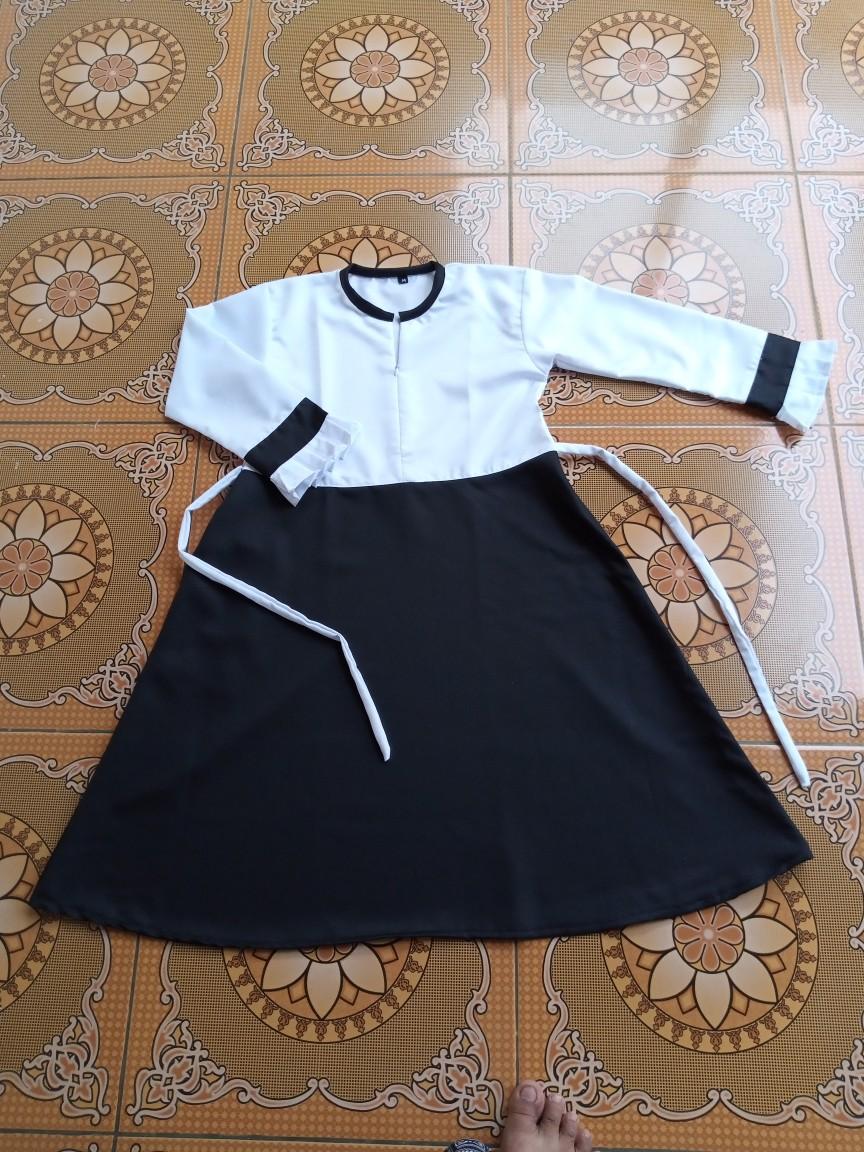 gamis hitam putih anak perempuan paud TK Madrasah usia 3-11 tahun Polos Putih Hitam Katun Muslim Seragam Panjang Baju Dress