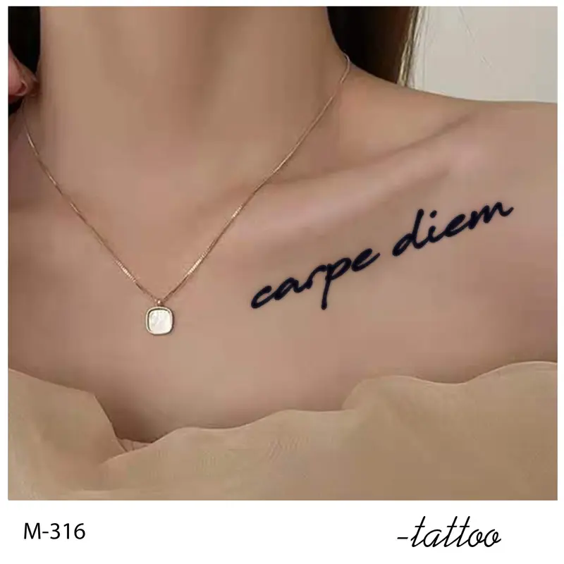 （OUT） ZOAR-BY08 Stiker Tato Temporary Semi Permanen 【Kombinasi kalimat bahasa inggris】Tahan lama Tattoo menempel dekorasi seni untuk pria dan wanita 4