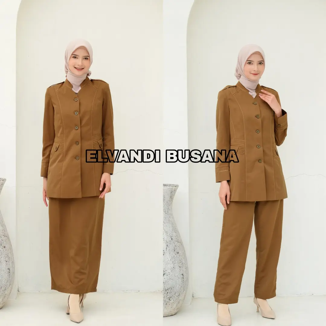 Setelan jas wanita / Seragam kerja blazer wanita / Seragam guru / Setelan baju guru wanita - 7003 Khaki tua Setelan Rok / Celana Panjang
