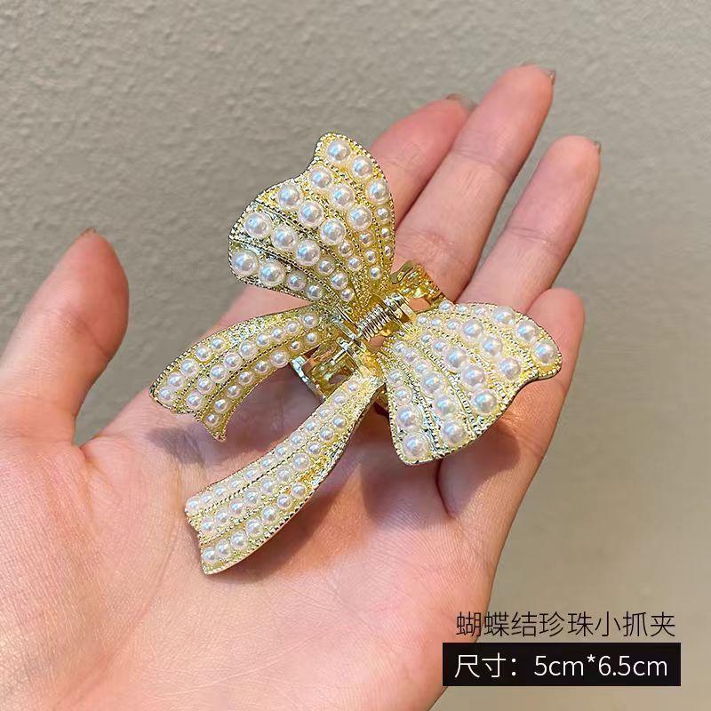Product Introduction of Lovito Elegant Plain Bow Pearls Hair Clips for Women 4