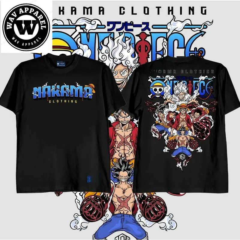 Kemeja-T Grafik LUFFY ALL GEAR FORM, Berkualiti Tinggi, UNISEX, Baju Kapas Lelaki, Cetakan Pakaian Lelaki, Leher Kru dan Leher Bulat, dengan Pelekat Kualiti Percuma, Hitam dan Putih Lengan