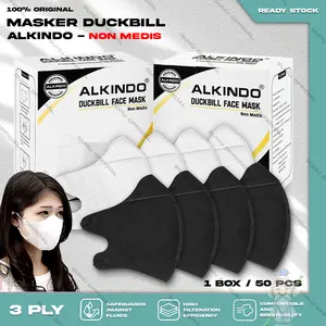 Masker Duckbil ALKINDO isi 50Pcs Putih Hitam Abu Warna Duckbill Earloop Surgical Mask Dewasa tali Karet elastis Earloop