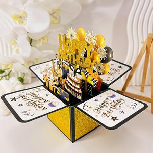 3D Pop-Up Birthday Card, 1 Piece Creative Cartoon Design Paper Art Card, Handcrafted Birthday Gift, Suitable for All Recipients