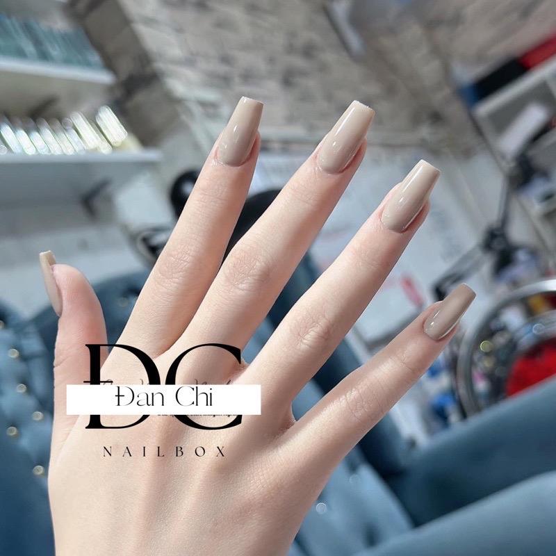 Nailbox Móng Giả Thiết Kế Sẵn Mẫu Sơn Trơn Màu Xám Nude Sữa mr nail cc nail giả có đính nơ