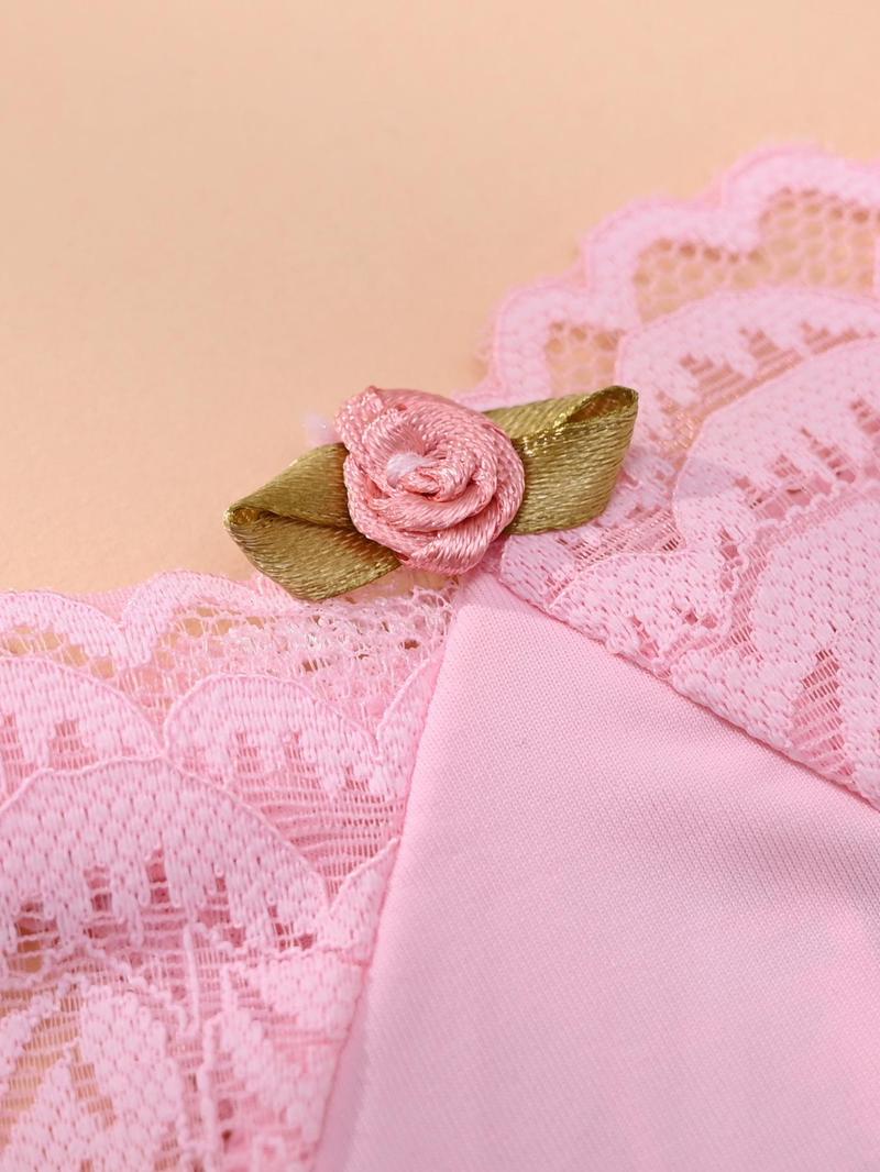 Product Introduction of Women's Contrast Lace Flower Decor Thong, Soft Comfy Breathable Panty for Daily Wear, Women's Underwear for All Seasons 5