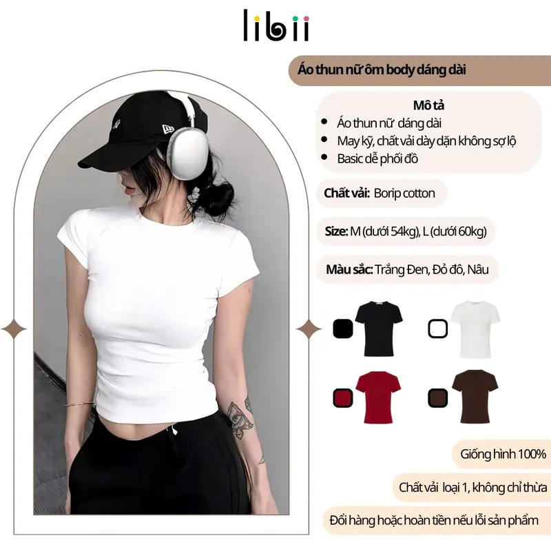 Áo thun body nữ ngắn tay cổ tròn LIBII Áo nữ dáng ôm thiết kế đơn giãn chất vải mềm mại co giãn C30 4