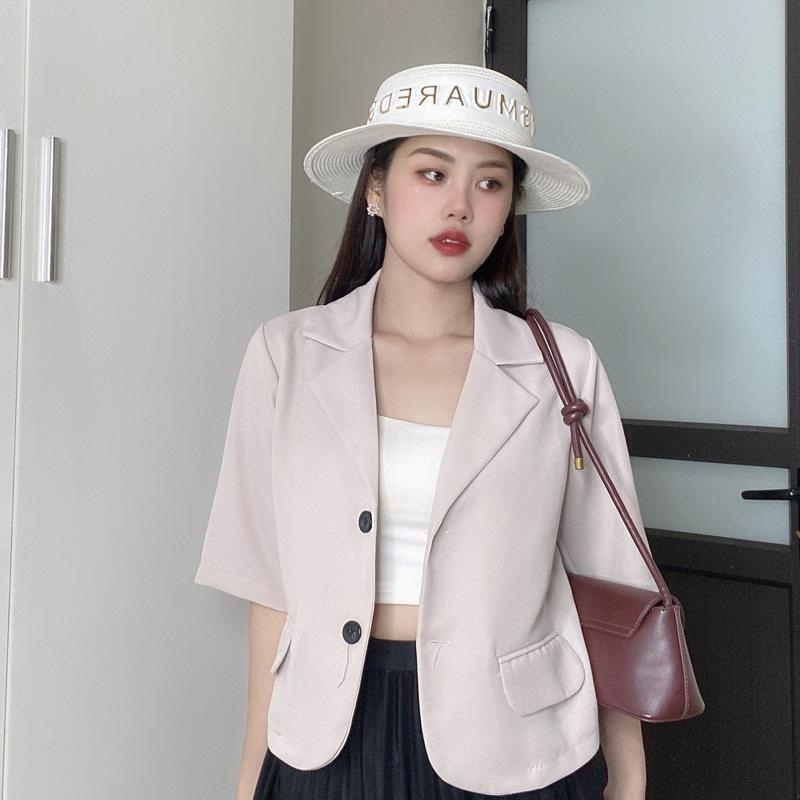Áo Blazer Lửng Ngắn Tay 1 Lớp, áo vest ngắn tay Top Nữ 0