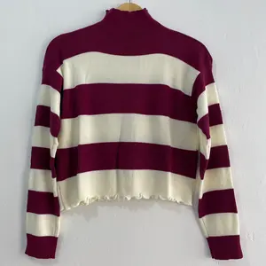 Hana Sweater Rajut Crop Crinkle - Sweater Premium - Sweater Wanita - Baju Crop Setrip - Turtleneck - Stripped - Korean Style - COD - Free Ongkir