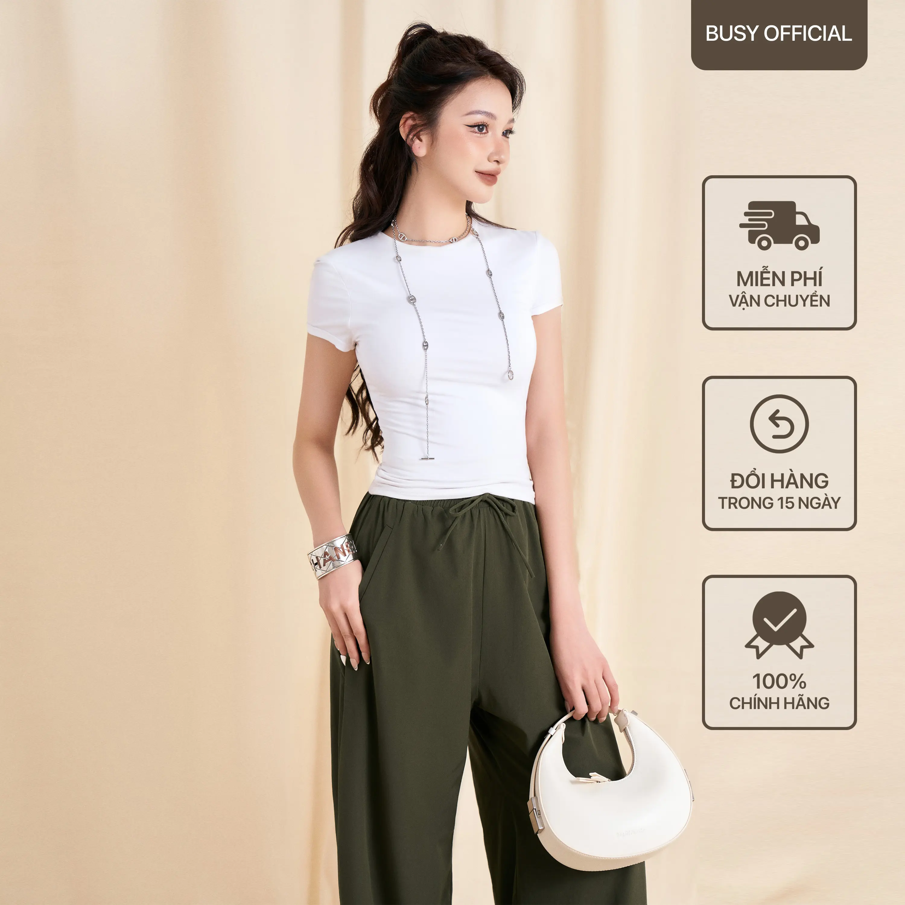 [BUSY] Áo Ngắn Tay Dáng Thường Nữ BUSY Thun Rayon 2 Lớp Co Giãn Ôm Sát NT1T